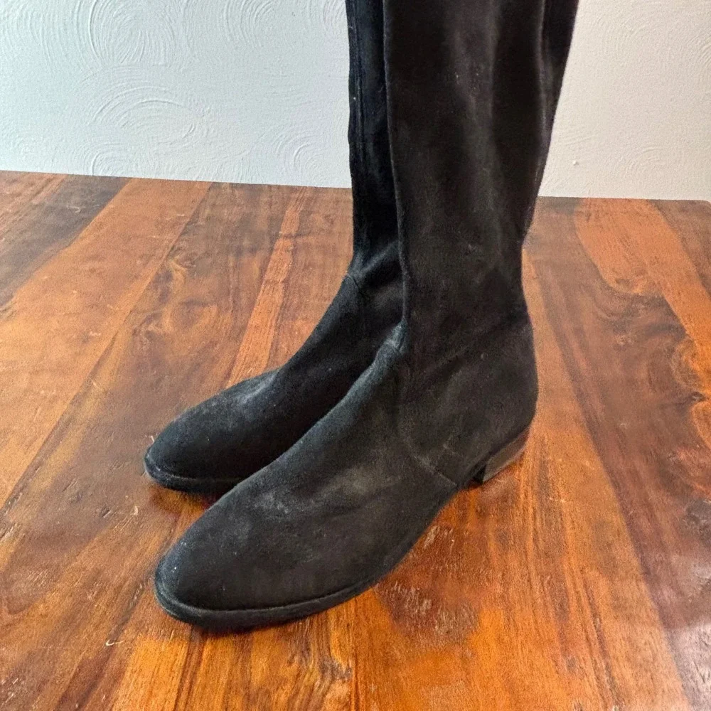 Stuart Weitzman Lowland Black Suede Over the Knee Boots Womens 9 M Low Heel Tie